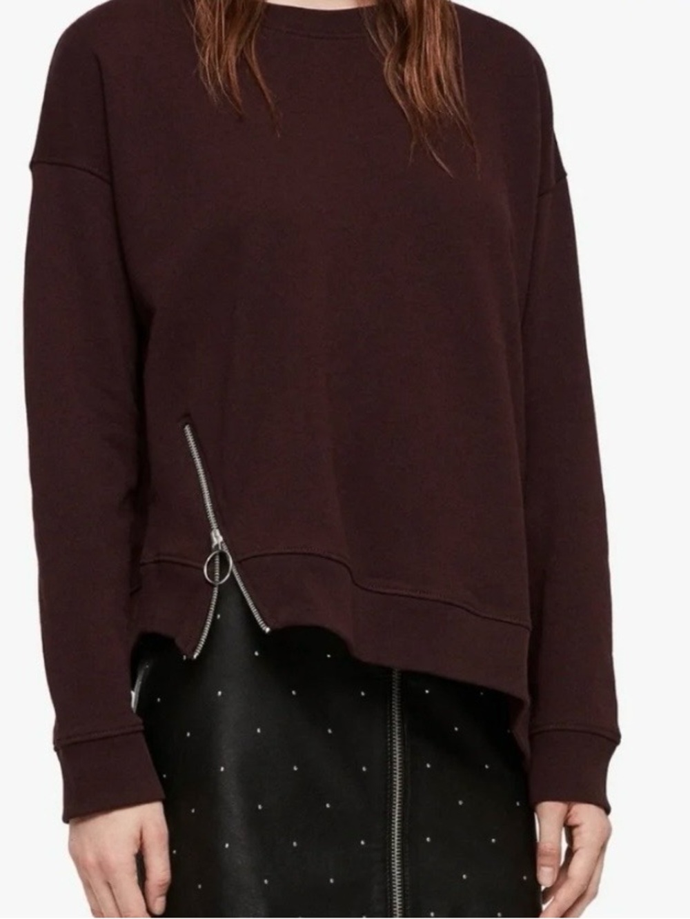 Allsaints Leti Able Asymmetrical Sweatshirt-Black